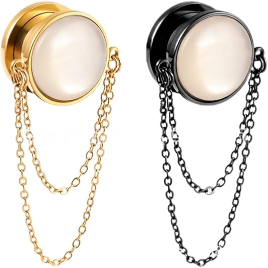 Stainless Steel Screw Fit White Cat Eyes Stone