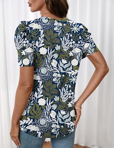 Image of LOMON Spring Summer Tops for Women 2026 V Neck Puff Short Sleeve Tops Fashion Trendy Work Blouses Dressy Casual S-XXL