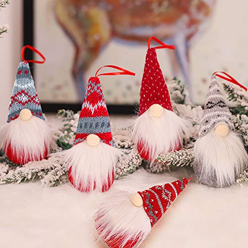 5 Pack Gnome Christmas Plush Ornaments Set, Xmas Hanging Decorations Gnome Hat Tomtees Plush Scandinavian Santa Beard Ornaments For Christmas Tree Fireplace Home Decor #TOP2