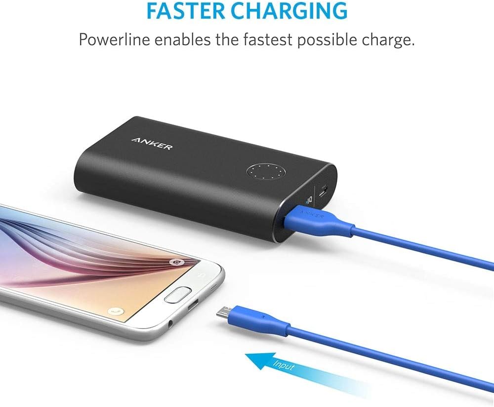 Anker PowerLine Micro USB (6ft) - Durable Charging Cable, with Aramid Fiber and 5000+ Bend Lifespan for Samsung, Nexus, LG, Motorola, Android Smartphones and More (Blue)