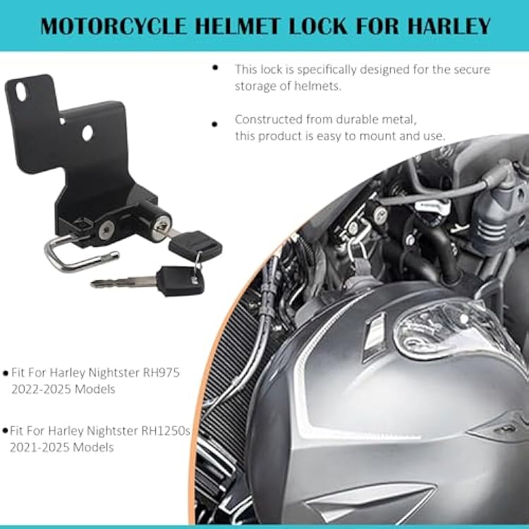 Motorcycle Helmet Lock Anti-Theft Locks Helmets Holder for Harley Sportster S RH1250S 2021-2024/ Nightster RH975 2022-2024, Anti Theft Helmet Safety Lock, Keys 2PC (Black)