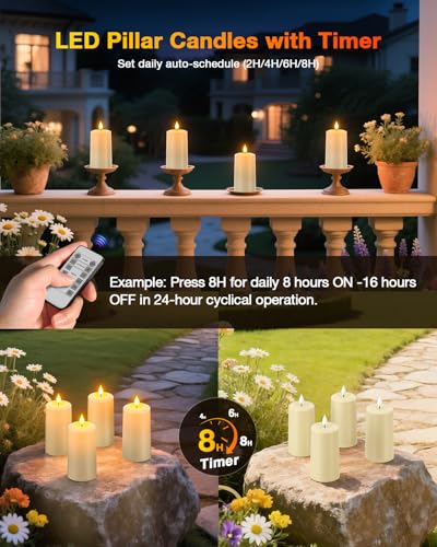 Image of Yme Waterproof Rechargeable Pillar Candles Flickering with Remote Timers | Magnetic Charging Base, Flameless LED Battery Operated Candles, for Outdoor Indoor Lantern Home Patio Yard Decor, 4 Pack
