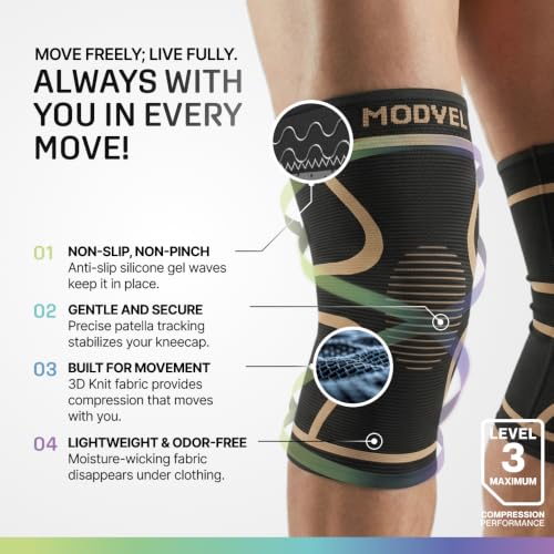Image of Modvel ELITE Knee Brace for Women & Men - For Knee Pain, Compression Sleeve Knee Support for Meniscus Tear ACL & Arthritis Pain Relief Knee Support & Protection for Working Out, Running & All Sports