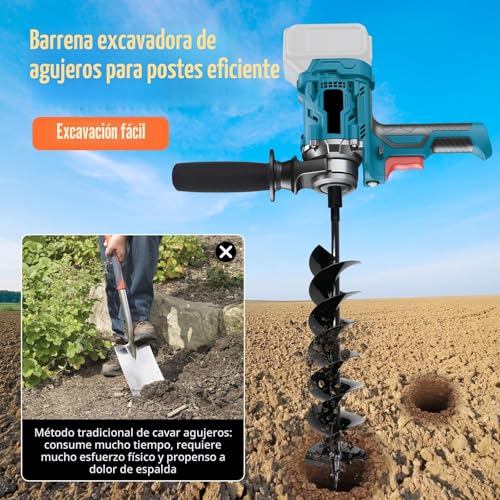 Miniatura 6 de Taladro De Tierra Compatible Con Batería 18-21 V Sin Batería , Excavadoras Eléctricas De Agujeros De Poste, Taladro Eléctrico De Tierra De 2 Asas, Con Interruptor De Seguridad, Para Instalar
