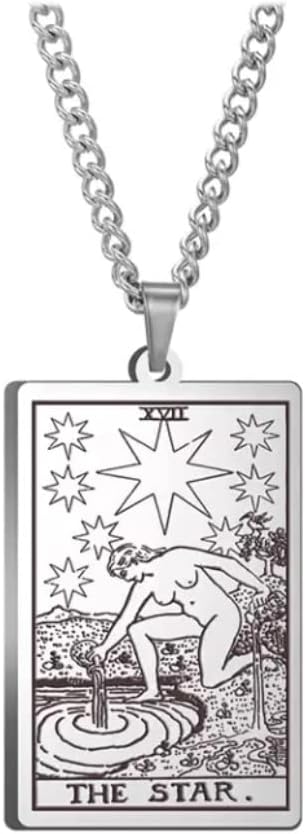 Tarot Card Necklace - Tarot Necklace for Men & Women - Tarot Card Jewelry - Stainless Steel Rider Waite Tarot Jewelry - Zodiac Pendant Necklace - Hip Hop Jewelry - Bikers Necklace