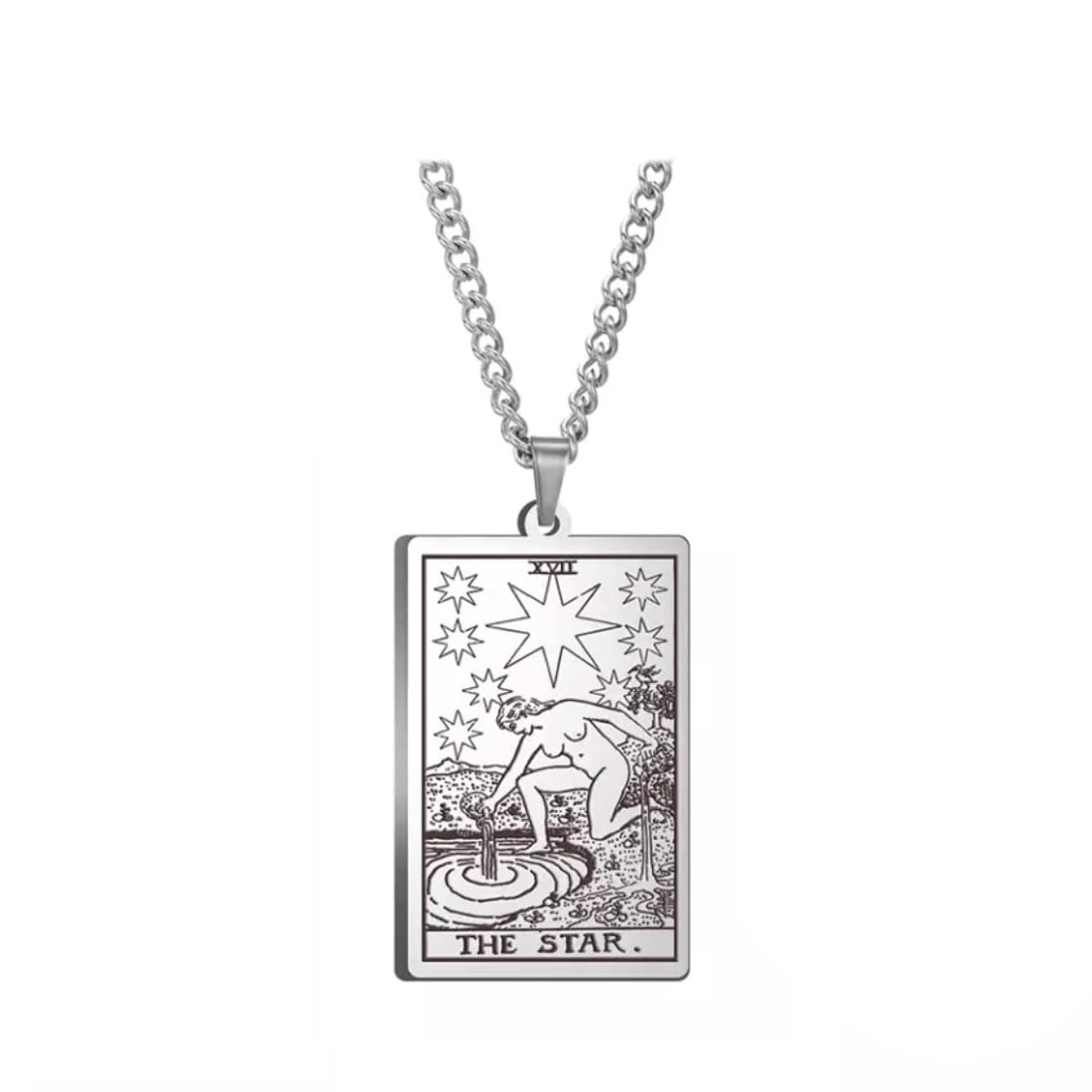 Tarot Card Necklace - Tarot Necklace for Men & Women - Tarot Card Jewelry - Stainless Steel Rider Waite Tarot Jewelry - Zodiac Pendant Necklace - Hip Hop Jewelry - Bikers Necklace
