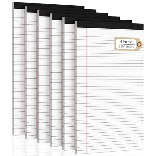 Image of Legal Pads 8.5 x 14 Note Pads, 6 Pack Writing Pads Wide Ruled Notepads, Micro Perforated Notepad, Double-Side Printed Lined Paper Pads 30 Sheets per Notepad, White Legal Pads for Home, Office, School