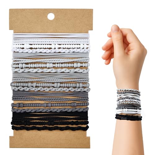 Hair Ties for Women - 20PCS Elastic No Damage Hair Bands, Braided Bracelet Ponytail Holders, Neutral Colors Boho Accessories