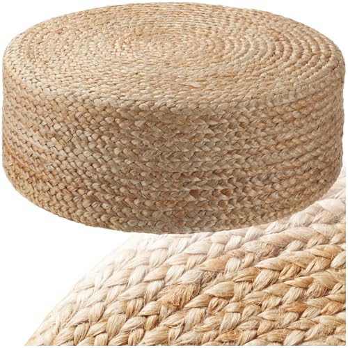tectake® handgefertigter Jute Pouf Boho, Hocker rund, Room Decor...