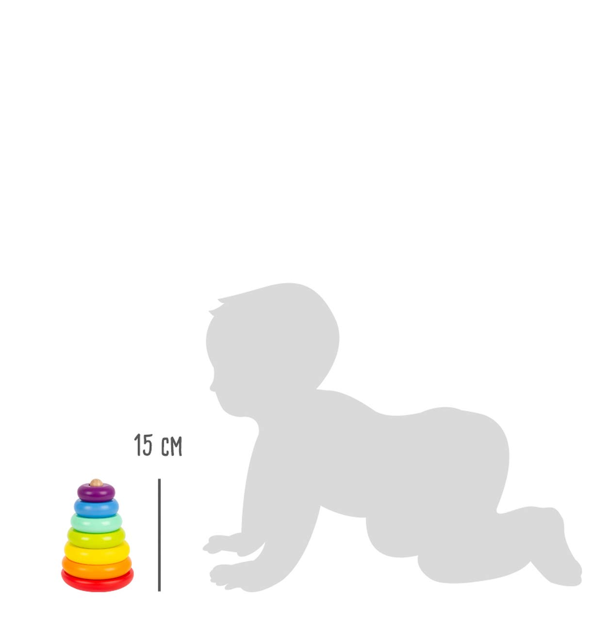 Small Foot 11775 Torre da accatastare Arcobaleno, Classico della motricità in Legno, dai Colori sgargianti, dai 12 Mesi