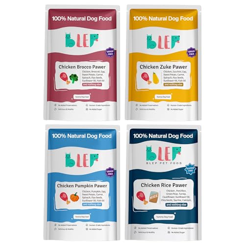 Image of BLEP Dog Food Adult & Puppy,Adult Dog Food, Dog Wet Food, High Protein, Contains Chicken Breast, Broccoli, Pumpkin, Spinach, Zucchini, Zero Preservatives - 400g (4 Packs of 100g)