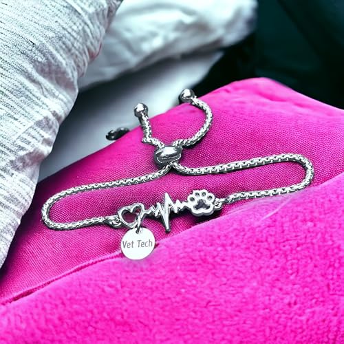 Vet Tech Paw Print Stainless Steel Adjustable Bracelet Veterinary Technician Jewelry3