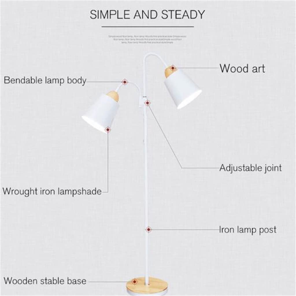 Piantana Lampade da Terra Lampada da Terra in Legno LED personalità in Ferro Battuto Lampade da Terra Orientabili Verticali Lampada da Lettura Lampada Soggiorno(Black)
