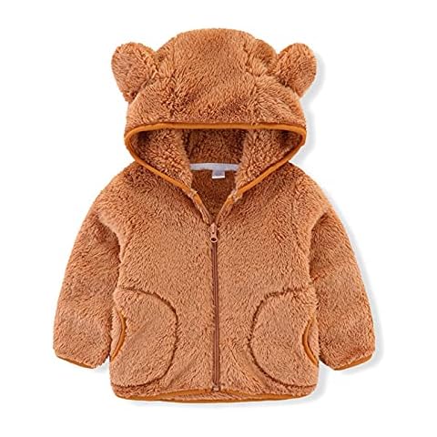 Infant Baby Girls Boys Clothes Candy Color Coral Fleece Jacket Bear/Cat Ears Hoodie Coat Winter Warm Cardigan Outwear Spring Outfits 1-6 Years (Brown, 3-4 Years) Cover