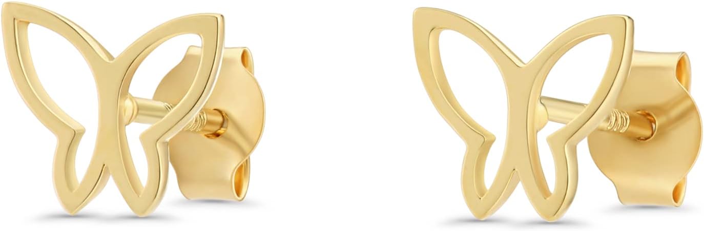 Solid Gold 14K Silhouette Butterfly Stud Earrings