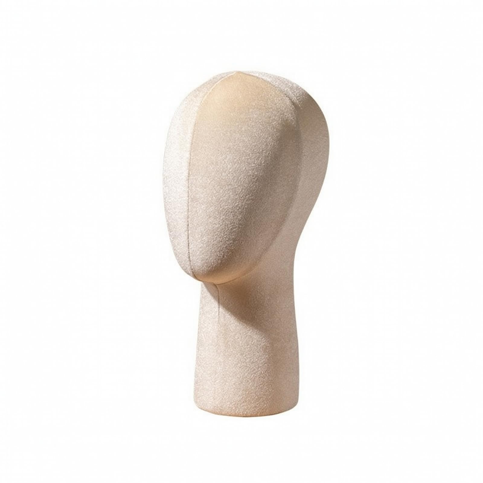 Testa Espositiva per Parrucche Portatile , Velluto Beige, Taglia Media, Non Perforabile