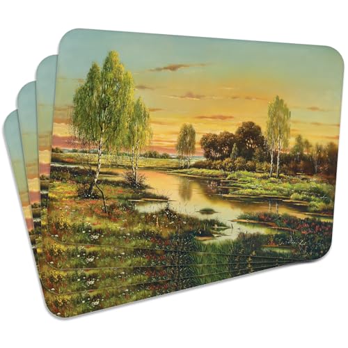 MG Design – Juego de 4 manteles Individuales Birches 40×30 cm con impresión Decorativa y Base de Corcho (Lavables, Antideslizantes, Resistentes hasta 100 °C) – para Cocina, Comedor y Oficina