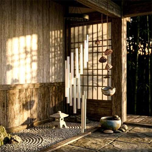 All Stock Central 12-Pipe Wind Chime: Luxurious Sound and Style for Modern Homes Steel Windchime (11 inch, Gold) (Silver)-image-11