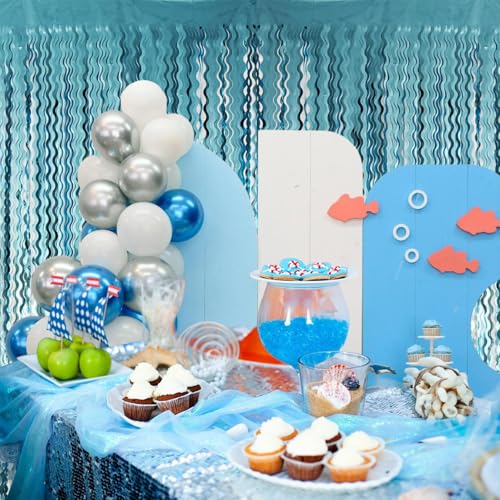Image of GOER 1 Pack Metallic Tinsel Foil Fringe Curtains for Party Photo Backdrop Wedding Decoration Matte Light Blue