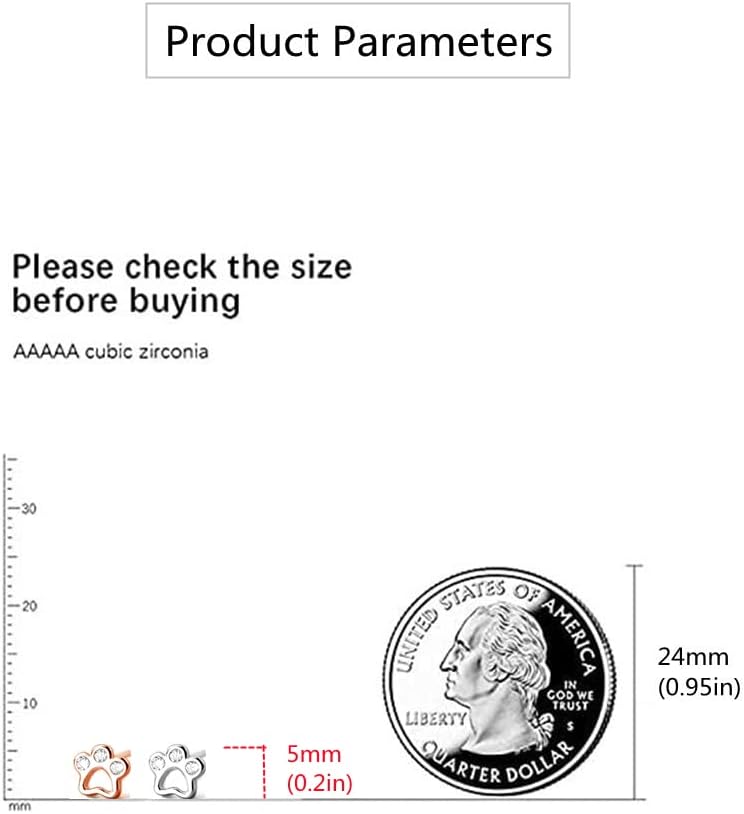 CZ Paw Earrings for Women Girls S925 Sterling Silver Cubic Zirconia Tiny Stud Tragus Post Pin Cute Paw Kitten Cat Puppy Dog Print Earrings Hypoallergenic Jewelry Gift for Pet Lover - Image 2