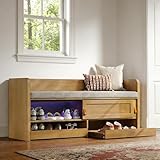STO'SENSE Premium Entryway Bench with Storage & Invisible UV Shoe Care Modern Oak Mudroom Bench with Hidden Sliding Doors & Pop-Out Drawers Upholstered Seating, 47'