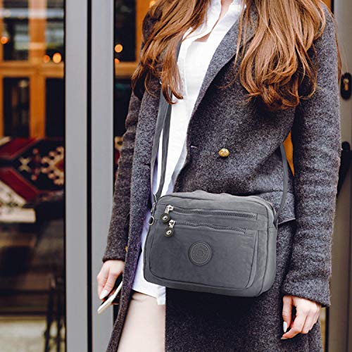ekavale Kleine Schultertasche aus Wasserabweisendes Nylon – Handtasche für Damen & Mädchen - Crossbody Bag - Leichte Umhängetasche (Grau)
