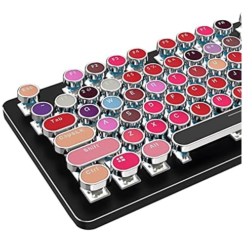 OCUhome Typewriter Keycaps, ABS Keycaps, 104 Key Caps, Lipstick Mixed Color Electroplating Backlight Mechanical Keyboard Colorful Keycaps for PC Computer Mix Color Cover