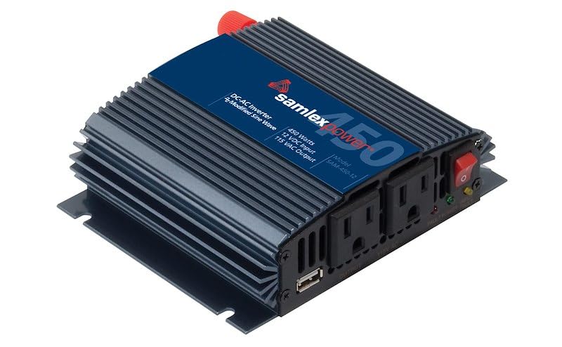 Power Inverter SAM Series Inverts 12 Volt DC to 115 Volt AC 450 Watt 45 Amp Continuous Output 90 Percent Efficiency with 2 AC Outlets