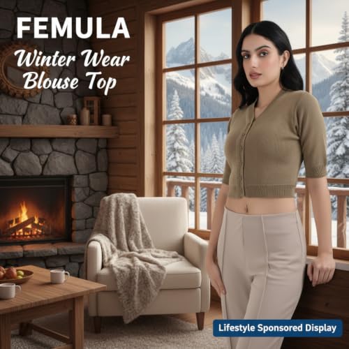 Image of Women Winter Wear V-Neck Half Sleeves Regular Fit Woollen Blouse