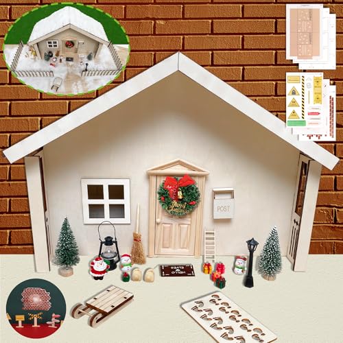 Juego de accesorios para casa de wichtelhaus, set premium para puerta de gnobleza, duende de Navidad, decoración de bricolaje para Navidad, incluye puerta de duende, cajas de mudanza, obras de