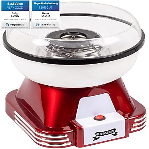 Gadgy Zuckerwattemaschine - Retro Cotton Candy Machine - Zuckerwatte Maschine mit Stäbchen und Messlöffel - Höhe 22 cm Rot Weiß - 500 Watt Zuckerwattenmaschiene für zuhause Cover