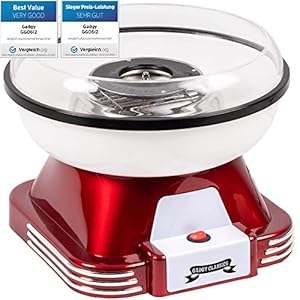 Gadgy Candy Floss Machine – Retro Cotton Candy Machine – Candy Floss Machine with Sticks and Measuring Spoon – Height 22 cm Red White – 500 Watt Candy Floss Machine for Home