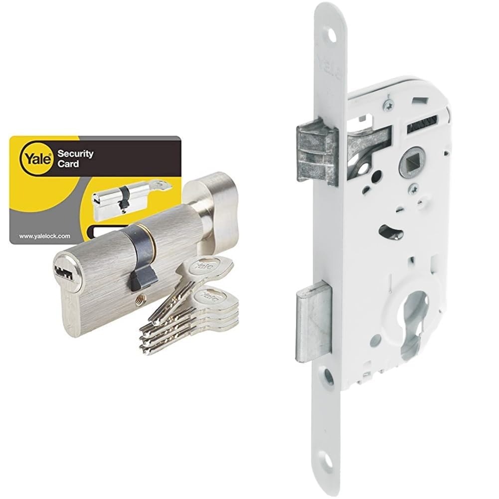 Yale YC1000+ Cylindre de Serrure à Bouton 30x30 mm pour Porte Extérieure/Entrée, 6 Goupilles, 4 Clés & Serrure à encastrer trou de cylindre, axe 40 mm, coffre 135 mm - Y50R-A40/B - Pêne Réversible