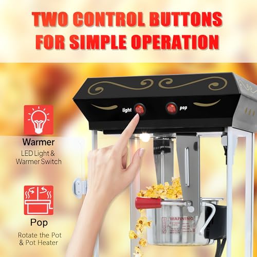 Image of Popcorn Machine with Cart & Wheels - Popcorn Maker Machine with 6OZ Stainless Steel Kettle, Pop corn Machine Maker for Home, Parties, Movie Theater, Black