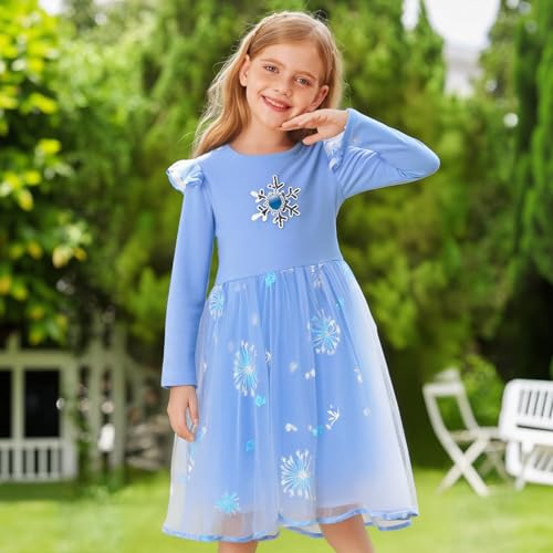 Image of Toddler Little Girls Casual Dresses Short Sleeve Crew Neck Graphic Cartoon Dress for 2-8 Years