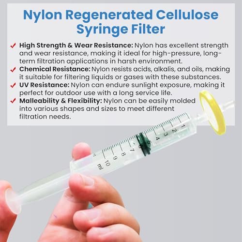 Image of Nylon Membrane Syringe Filter 25mm Diameter 0.45um Pore Size Syringe Lab Filter for Laboratory School Science, Pack of 10 (Model AMNY04525)