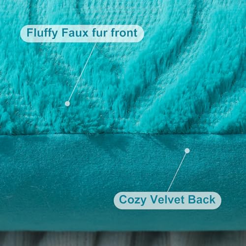 decorUhome Fall Throw Pillow Covers 18x18 Inch Set of 2, Soft Plush Decorative Faux Fur Turquoise Solid Couch Pillow Covers, Accent Farmhouse Neutral Square Euro Pillow Cases for Sofa Bed Living Room