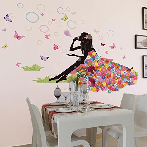 Arelead Wall Stickers Ragazza Fiori Farfalle Bagno...