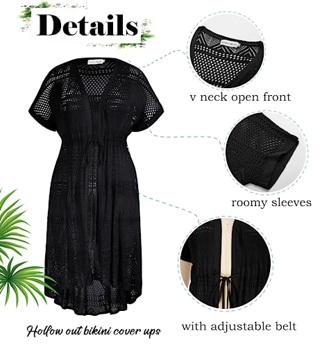 Hanna Nikole Women Plus Size Long Cover-ups for Swimwear Open Front Tie Beach Kimono Cardigan Flowy Beachwear2