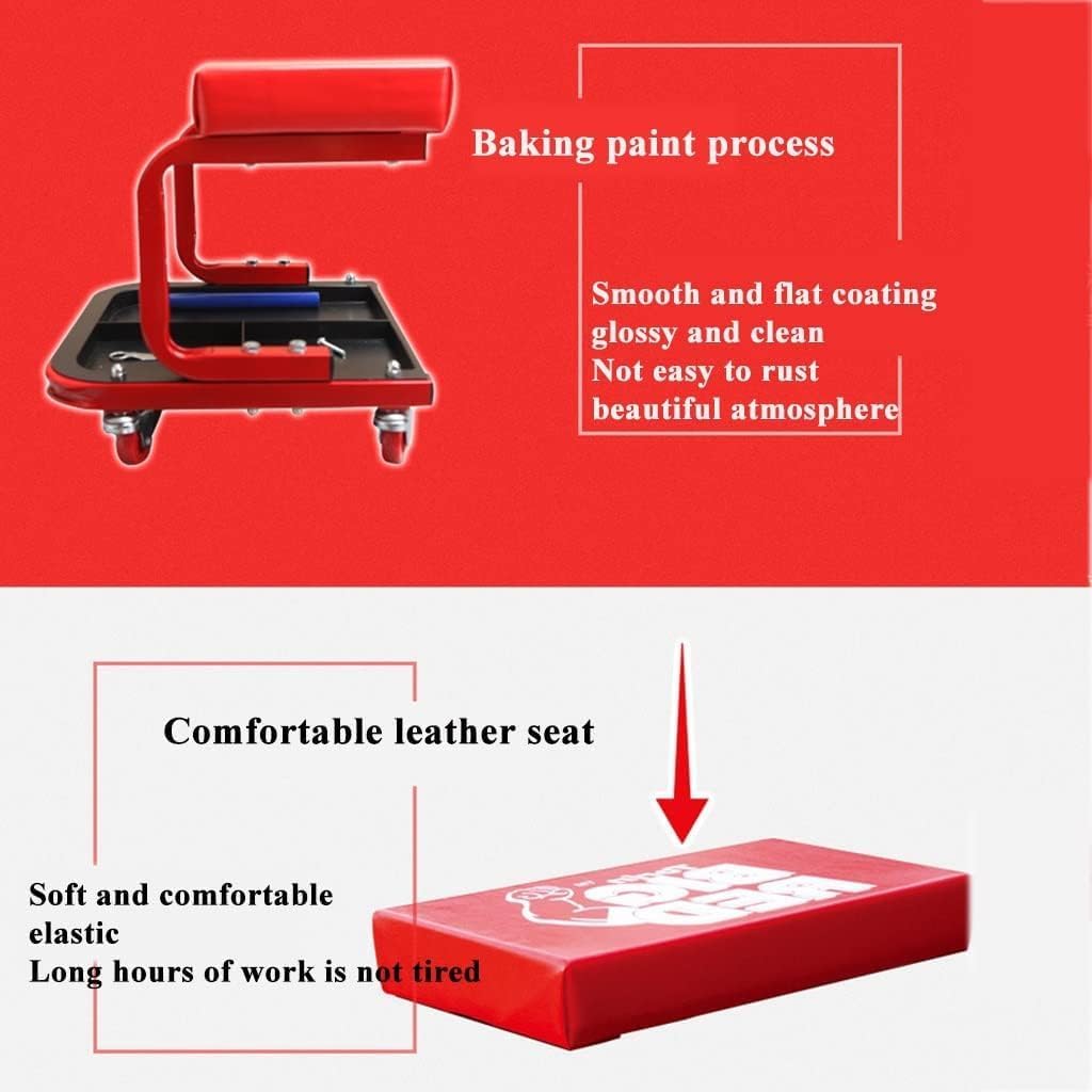 Auto Repair Work Stool, Garage Shop Roller Seat, U-Shaped Car Repair Stool Padded Mechanic Stool with Tool Tray Storage