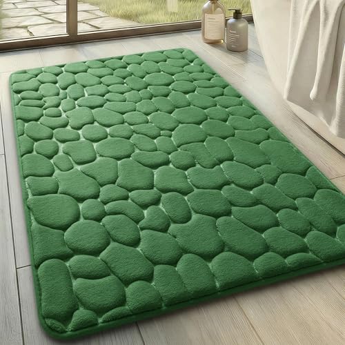 YIHOUSE Memory Foam Bath Mat Cobblestone Bathroom Rugs Super Water Absorbent Bath Mats for Bathroom Machine Washable Bath Rugs(20 x 32,Green) - image 1