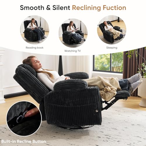 Image of Oversized Power Recliner Chair with Massage and Heat,Swivel Rocker Recliner Chair for Adults with Arm Storage,Nursery Glider Recliner with Adjustable Headrest and Side Pockets,Phone Stand,Dark Grey