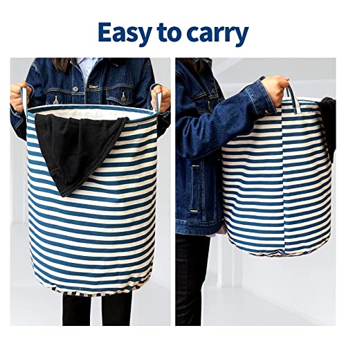 Consmos 2-Pack Collapsible Laundry Basket, Large Laundry Hamper With Handle, Freestanding Laundry Baskets Dirty Clothes Basket For Bedroom, Bathroom& College Dorm, Navy Blue & White Stripe #TOP5
