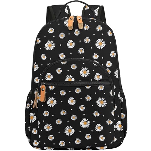 Image of Leaper Laptop Backpack for Women: Cute Girls Backpack Floral for School College Travel Work - Lightweight Bookbag for Kids, Black-daisy, Large, Traditional Backpacks