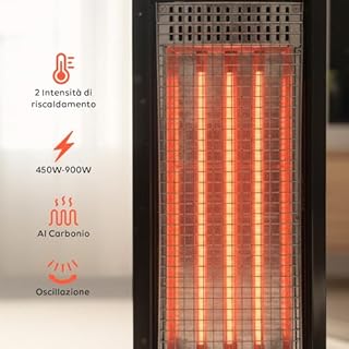 Wintem Stufa Elettrica Alogena a Basso Consumo con Oscillazione Automatica, Doppia Potenza 450-900W e Sistema di Sicurezza Anti-Ribaltamento per un Calore Uniforme e Naturale in Casa e Ufficio