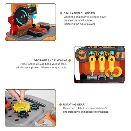 FREE TO FLY Toddler Toys Kids Tool Kits: 2 in 1 Transformable School Bag & Workbench, 31 Pieces Brick Blocks Work Shop Toy Set for Preschool Boys Girls,