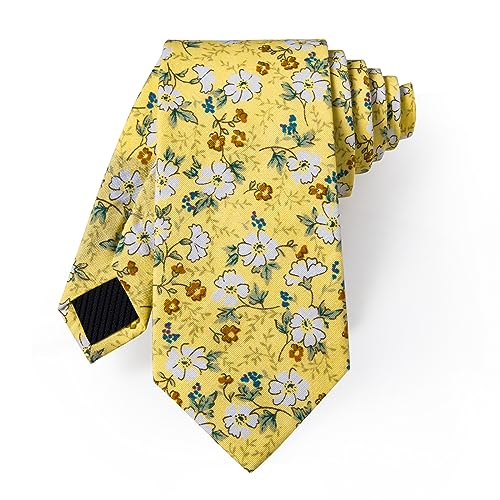 Image of YourTies Cotton Floral Tie for Men 2.5 inch Printed Skinny Necktie Pocket Square Tie Clip Set Flower Wedding Party Groom
