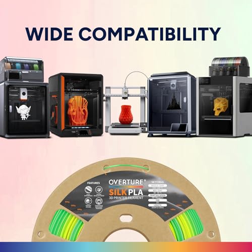 Image of OVERTURE Silk PLA Rainbow Filament 1.75mm, Bi-Color Shiny PLA Finish, Smooth & Glossy, 1kg Spool (2.2lbs), Ideal for Cosplay Jewelry & Home Decor (Silk Lime Surge)