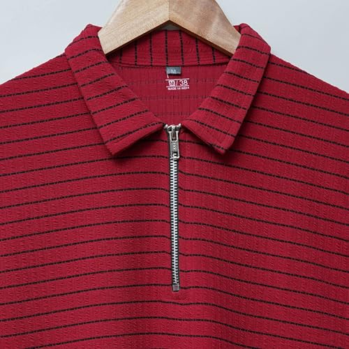 Image of FRT. Men's Striped PoloT-Shirtwith ZipCollarTrendyShort SleeveCasualWearforMenSoft Breathable Fabric All-ColorStylishStripedPoloforDailyOfficeSummerOutdoorOutfits