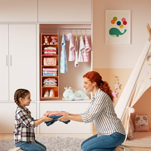 Image of MAX Houser 6-Shelf Hanging Closet Organizer, Hanging Storage Shelves with 2 Sturdy Hooks Space-Saving for Bedroom, Foldable (Yellow)